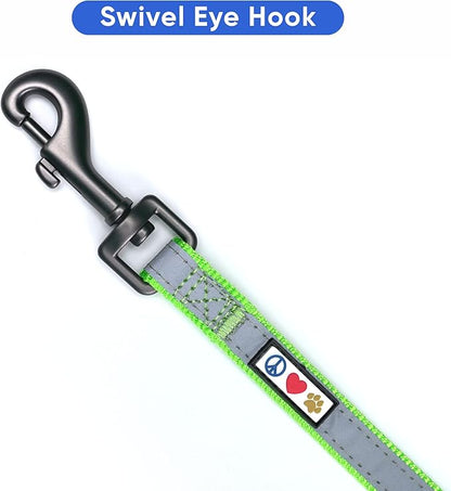 Pawtitas Personalized Green Dog Leash 6 ft Custom ID Lead for Dogs & Puppies Reflective Comfortable Padded Handle Embroidered Name & Phone Number