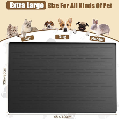 48"x32"(120cmx80cm) Largest Dog Food Mat, XXXL Waterproof Pet Feeding Mat for Floors, Silicone Dog Bowl Mat Tray for Food and Water, Light Brown