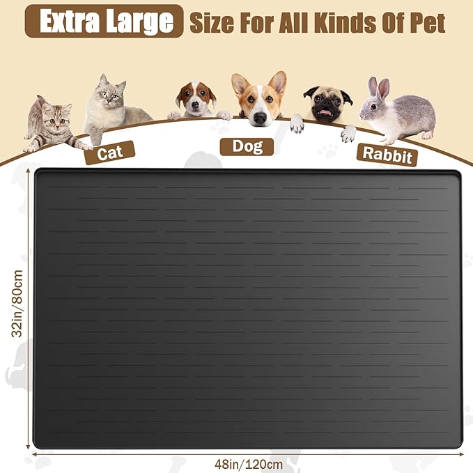 48"x32"(120cmx80cm) Largest Dog Food Mat, XXXL Waterproof Pet Feeding Mat for Floors, Silicone Dog Bowl Mat Tray for Food and Water, Dark Blue