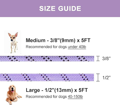 5 FT Slip Lead Dog Leash, Heavy Duty Rope Leash for Small Medium Large Dogs, No Pull Training Lead with Reflective Thread, Strong Comfortable Loop Leash (Lavender Stripe, Medium(3/8"))