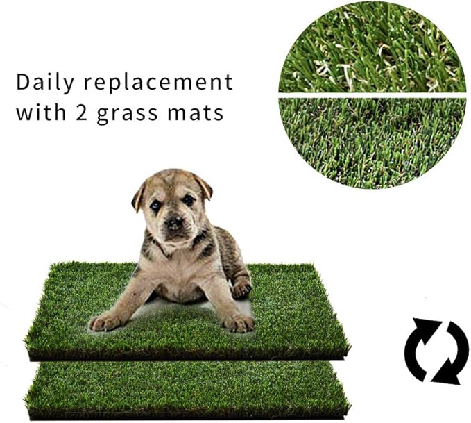 HQ4us Dog Grass Pad with Tray Small 23" x 16" Dog Litter Box Toilet for Puppy (No Grate) with 2×Artificial Grass for Dogs with Hemmed Edge, Pee Pads for Dogs, Realistic, Less Stink, Potty for Balcony