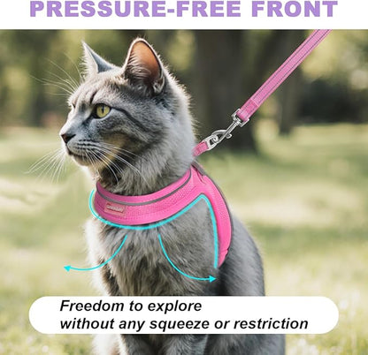 Cat Harness and Leash Set,Escape Proof Kitten Harness,Step in Adjustable Soft Lightweight,Easy Control,Reflective Strips Comfortable for Walking Travel(Pink,XXXS)