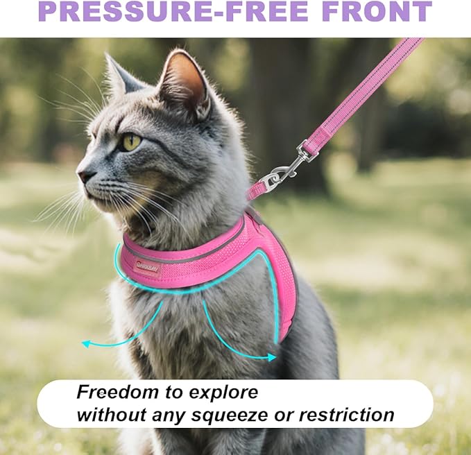Cat Harness and Leash Set,Escape Proof Kitten Harness,Step in Adjustable Soft Lightweight,Easy Control,Reflective Strips Comfortable for Walking Travel(Pink,XS)