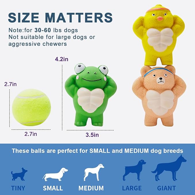 Pawdoer 3 Pack Squeaky Dog Toys for Medium Dogs, Soft Latex Chicken Squeaky Dog Ball, Cute Funny Squeak Different Animals Frog Bear Chicken Pet Toys