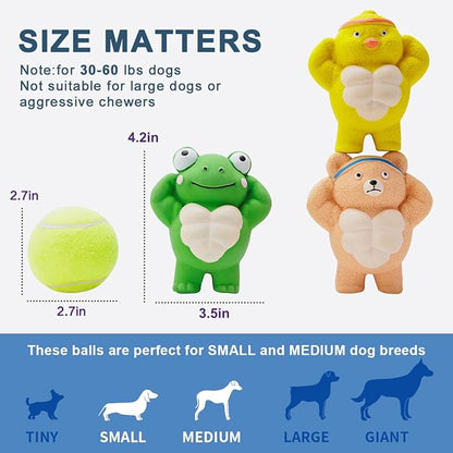 Pawdoer 3 Pack Squeaky Dog Toys for Medium Dogs, Soft Latex Chicken Squeaky Dog Ball, Cute Funny Squeak Different Animals Frog Bear Chicken Pet Toys