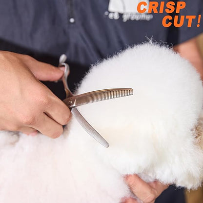 High-end Professional Dog Grooming Curved Thinning Scissors Teeth Blending Shears Pet Texturizing Thinner Blender Shears 7 Inch Extremely Very Sharp Made Of Stainless Steel Alloy For Dog Cat Groomer