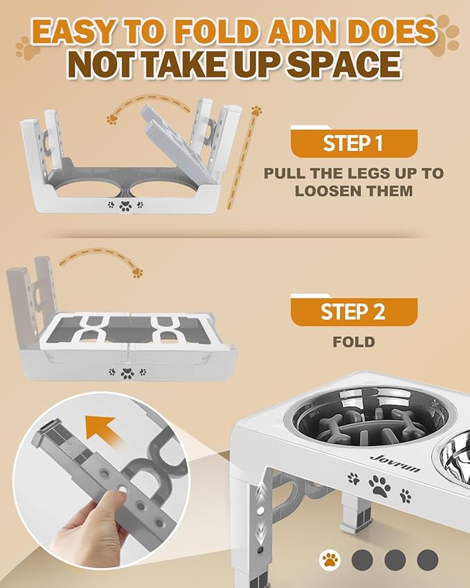 Elevated Dog Bowls, Dog Feeder with 1*Stainless Steel Dishes & 1*Slow Feeder Bowl, 5 Heights Adjustable Raised Stand for Medium Large, Food Dishes with Non-Slip Feet