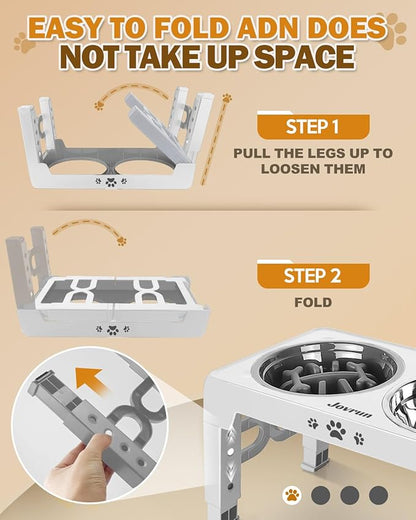 Elevated Dog Bowls, Dog Feeder with 1*Stainless Steel Dishes & 1*Slow Feeder Bowl, 5 Heights Adjustable Raised Stand for Medium Large, Food Dishes with Non-Slip Feet