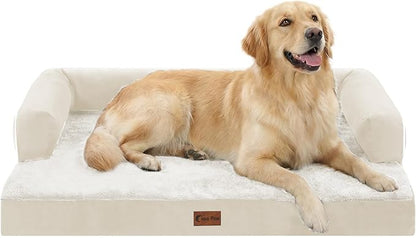 Casa Paw Orthopedic Dog Beds for Large Sized Dogs, Waterproof Egg Crate Foam Large Dog Couch Beds with Comfy Bolster 36x27Inch, Washable Pet Beds with Removable Cover and Nonskid Bottom, Beige