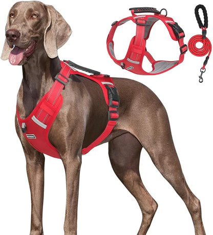 Dog Harness No Pull Adjustable Reflective,for Medium and Large Small Dog with Leash 59.06in (Red, L)