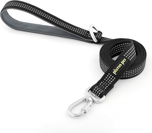Plutus Pet Heavy Duty Dog Leash with Lockable Aluminum Carabiner, 4/6 Feet Long, Double-Sided Reflective Nylon, Padded Handle, for Puppy, Small, Medium and Large Dogs (Black, 1" x 4')