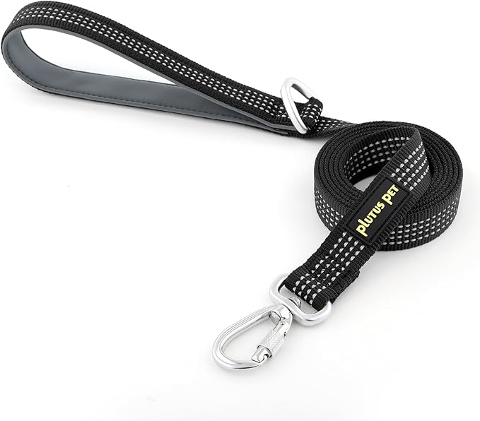 Plutus Pet Heavy Duty Dog Leash with Lockable Aluminum Carabiner, 4/6 Feet Long, Double-Sided Reflective Nylon, Padded Handle, for Puppy, Small, Medium and Large Dogs (Black, 4/5" x 4')