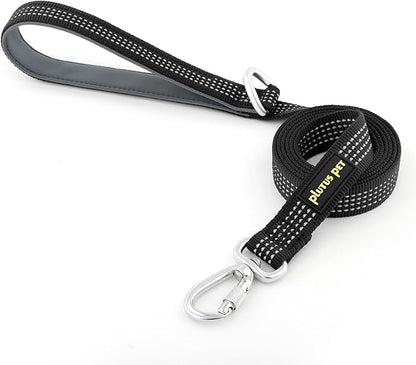 Plutus Pet Heavy Duty Dog Leash with Lockable Aluminum Carabiner, 4/6 Feet Long, Double-Sided Reflective Nylon, Padded Handle, for Puppy, Small, Medium and Large Dogs (Black, 4/5" x 6')
