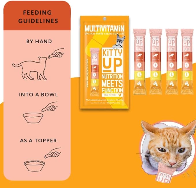Kitty Up Lickable Cat Treats - All Natural Chicken Puree Tubes with Lysine & Taurine | Grain-Free Wet Treats for Indoor Cats & Kittens (12 Pack)