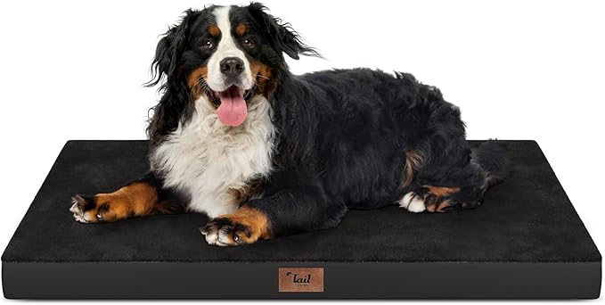 Tail Stories Orthopedic Dog Crate Bed for Extra Large Dogs, XXL Waterproof Comfort Pet Bed with Egg Crate Foam 47x29 Inch, Removable Oxford Cover, Black
