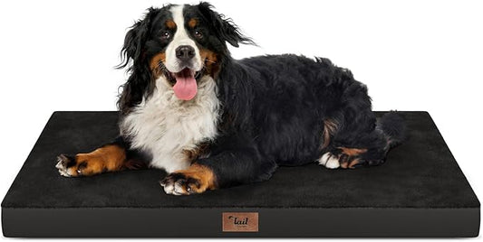 Tail Stories Orthopedic Dog Crate Bed for Extra Large Dogs, XXL Waterproof Comfort Pet Bed with Egg Crate Foam 47x29 Inch, Removable Oxford Cover, Black