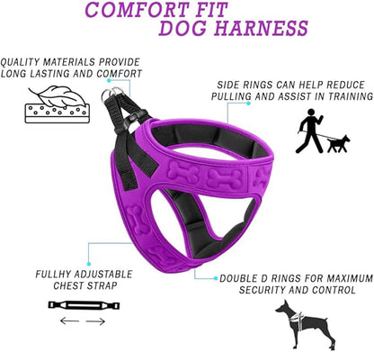 Comfort fit Step-in Dog & Puppy Harness - Comfortable All Weather Dog Vest Harness: Adjustable, Soft Padded, Easy to Put-on for Small, Medium-Sized Dogs.