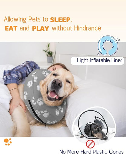 Supet Inflatable Dog Cone Collar for Large Medium Small Dogs, Soft Cone Collar for Dogs Cats, ECollar Doggie Neck Donut Dog Cone Alternative After Surgery