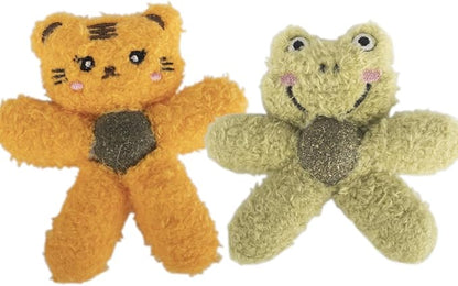 Gavpepy Cat Toys with Catnip Kitten Chew Bite Supplies Boredom Relief Fluffy Kitty Teeth Cleaning Chewing Cat Lovers Interactive Plush Gift (Tiger&Frog)