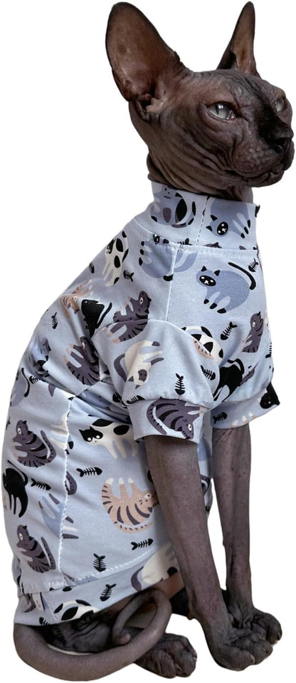 Limited Edition Sphynx Cat Cotton T-Shirts Hairless Cat Sweatshirt Pet Kitten Clothes Round Collar Kitten Shirts Vest Cats & Small Dogs Apparel (Cat Fishbone, L (7.7-9.9 lbs))
