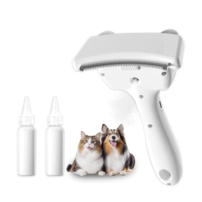 3 in-1 Cat & Dog Steam Comb for Long Short Hair for Any Size Cat & Dog Hair Removal & Shedding, Two Spray Mode with USB, Brush Haired Release Button - Include “2” Waterless Shampoo(White)
