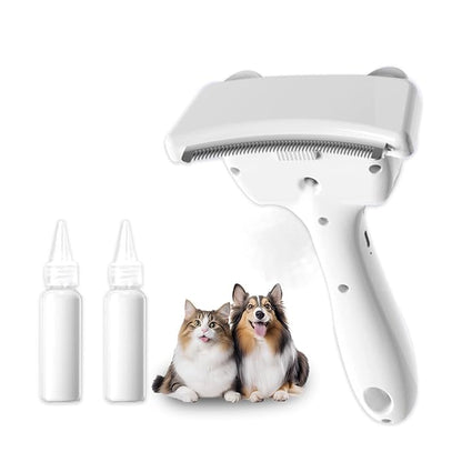 3 in-1 Cat & Dog Steam Comb for Long Short Hair for Any Size Cat & Dog Hair Removal & Shedding, Two Spray Mode with USB, Brush Haired Release Button - Include “2” Waterless Shampoo(White)