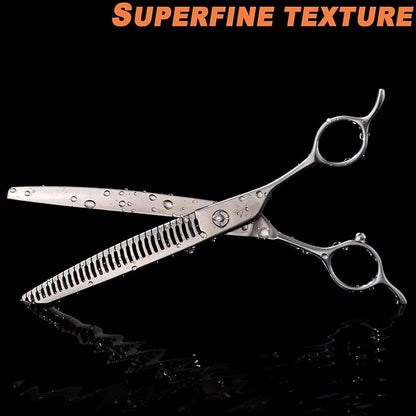 High-end Professional Dog Grooming Curved Thinning Scissors Teeth Blending Shears Pet Texturizing Thinner Blender Shears 7.5 Inch Extremely Very Sharp Made Of Stainless Steel Alloy For Dog Cat Groomer