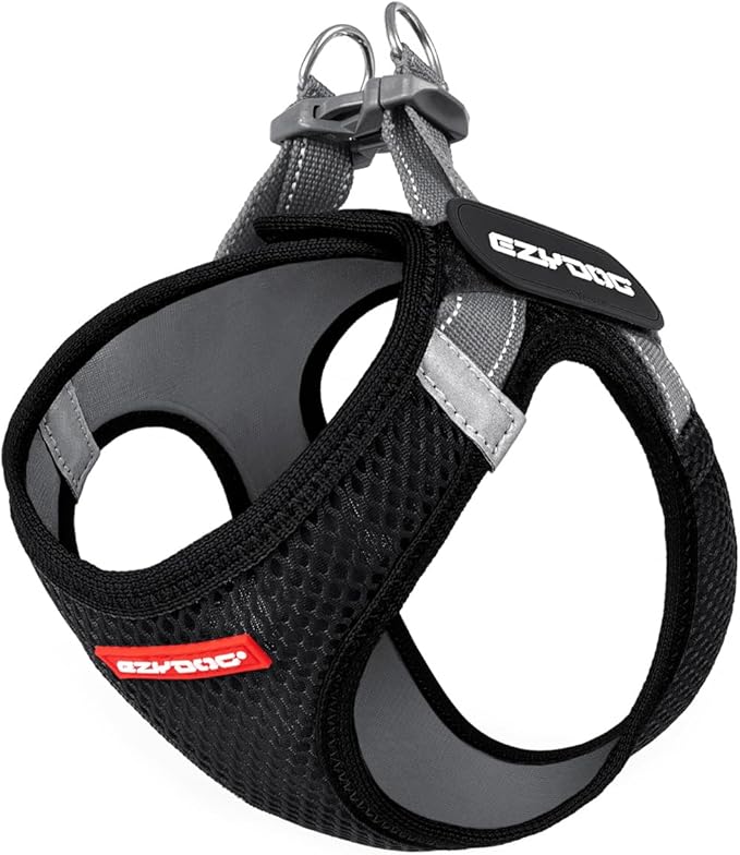EzyDog FORMFIT Dog Harness for Small Sized Dog - All Weather Breathable Mesh Small Dog Harness with Reflective Trim, Easy Hook & Loop Closure, Sturdy Buckle, & D-Ring (Black, S)