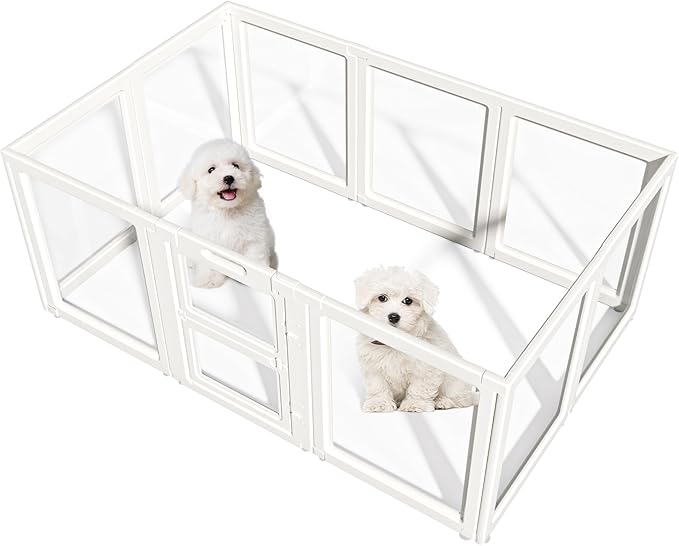 LoveTail Clear Acrylic Dog Playpen Indoor,Transparent Dog Pen,Easy to Assemble and Clear pet Pen for Puppy Dog, Rabbit and cat,Sturdy and Easy to Clean Plastic pet Fence (White, 23.6" H, 10PCS)