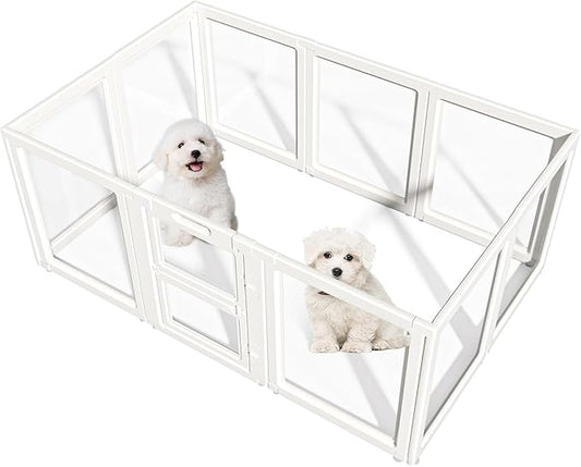 LoveTail Clear Acrylic Dog Playpen Indoor,Transparent Dog Pen,Easy to Assemble and Clear pet Pen for Puppy Dog, Rabbit and cat,Sturdy and Easy to Clean Plastic pet Fence (White, 23.6" H, 10PCS)