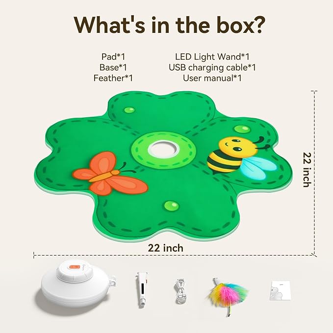 FEELNEEDY Rechargeable Cat Toys, 2 in 1 Hide and Seek Game Interactive Cat Toy, Movable LED Red Dot, Concealed Feathers, Durable Exercise Toys for Indoor Cats, Bored Adult Cats Wand Toy, Green