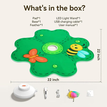 FEELNEEDY Rechargeable Cat Toys, 2 in 1 Hide and Seek Game Interactive Cat Toy, Movable LED Red Dot, Concealed Feathers, Durable Exercise Toys for Indoor Cats, Bored Adult Cats Wand Toy, Green