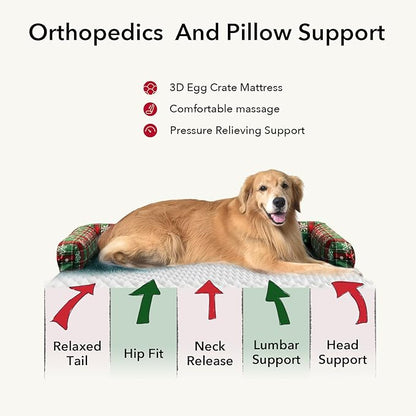 XL Christmas Dog Bed for Extra Large Dogs-Waterproof Large Dog Cat Bed with Sides,Foam Big Pet Couch Sofa Beds with Washable Removable Cover，Comfort Orthopedic Pet Beds with Non-Slip Bottom