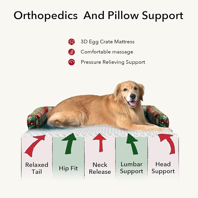 Christmas Dog Bed Large Sized Dogs-Orthopedic Waterproof Dog Beds,Comfort Pets Couch Sofa with Washable Removable Cover,Christmas Holiday Themed Pet Bed for Large Cat Dogs