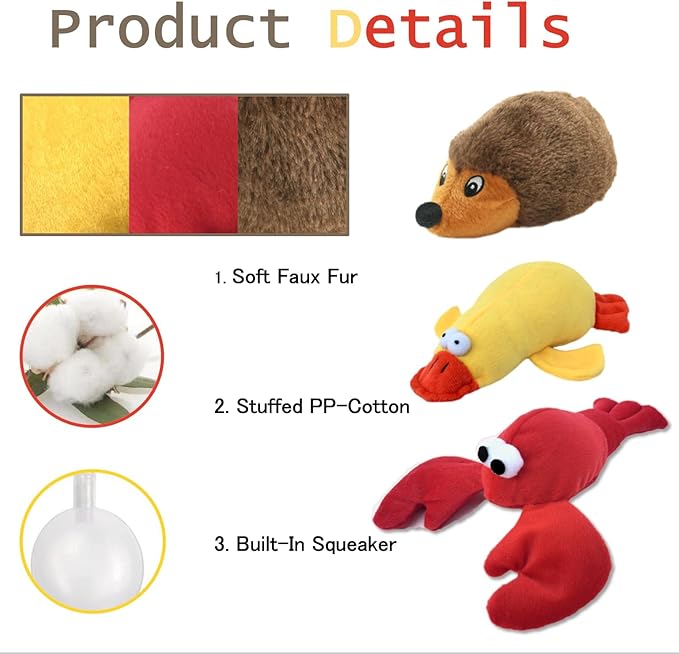 JKW Squeaky Plush Dog Toy Set, 3 Pack Interactive Pet Toys, Chew Toys for Small Medium Large Dogs (Lobster 3 Pack)