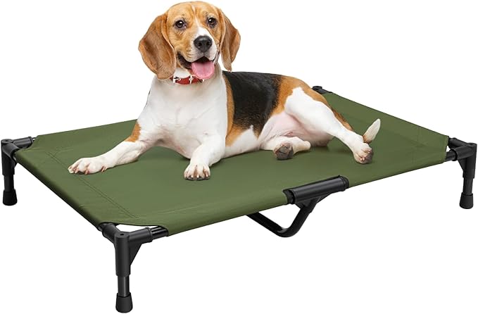 Love&go Elevated Dog Bed with Metal Frame, Cooling Raised Pet Cot for Dog and Cat (M - Olive Green, Medium-29.9x19.5x5.5 inch)