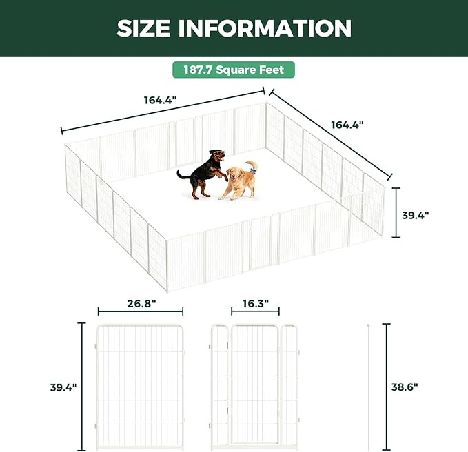 FXW Homeplus Unleashed Indoor Dog Playpen - Stress-Free and Safe Play, Heavy Duty 40 Inch 24 Panels Dog Pen for Medium and Large Dogs, White│Patented