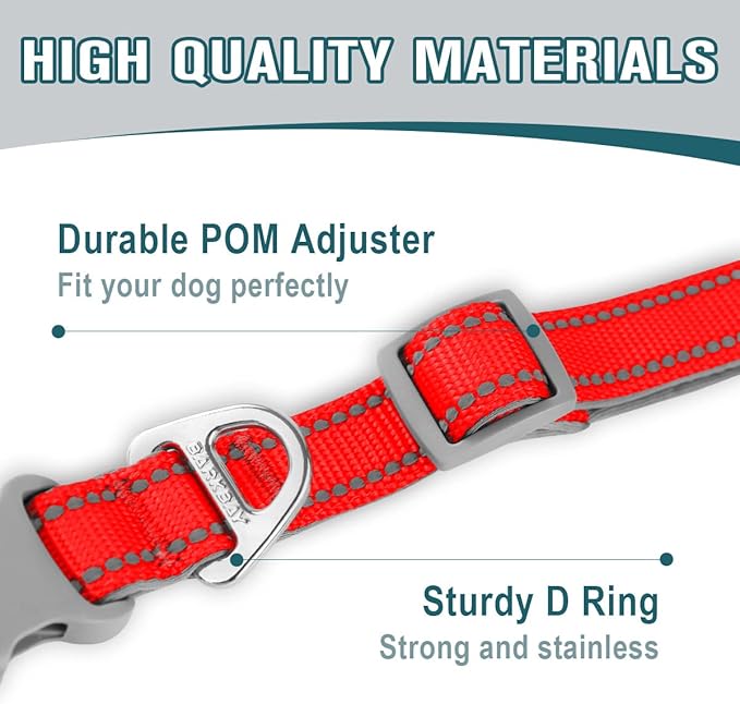 Dog Collar for Medium Small Large Dogs Reflective with Leash,Collar and Leash for Dogs,Soft Neoprene Padded 2 Pack(Red,S)