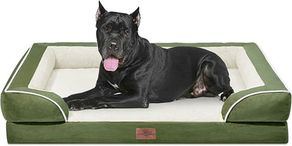 Comfort Expression Orthopedic Dog Bed for Extra Large Dogs 53x42 Inch, Waterproof Egg Crate Foam XXL Pet Bed with Removable Bolsters, Dog Couch with Washable Cover & Non-Slip Bottom, Light Green