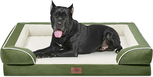 Comfort Expression Orthopedic Dog Bed for Extra Large Dogs 53x42 Inch, Waterproof Egg Crate Foam XXL Pet Bed with Removable Bolsters, Dog Couch with Washable Cover & Non-Slip Bottom, Light Green