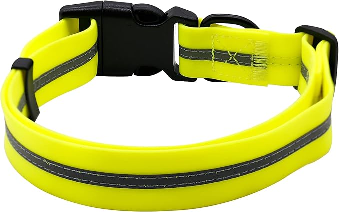 NIMBLE Dog Collar Waterproof Pet Collars Anti-Odor Durable Adjustable PVC & Polyester Soft with Reflective Cloth Stripe Basic Dog Collars S/M/L Sizes (Medium (11.81”-18.5”inches), Fluorescent Yellow)