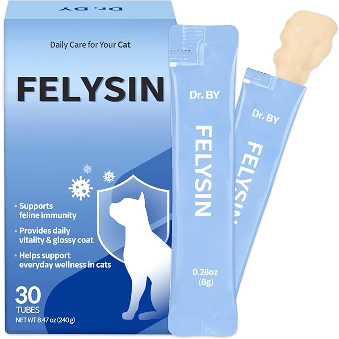 Doctor By FELYSIN (Feline + L-lysine) L-lysine for Cats Lysine Supplements Immune Support Allergy Relief Sneezing Runny Nose Watery Eyes Respiratory Treatment with Beta-glucan, 30 Lickable Formula