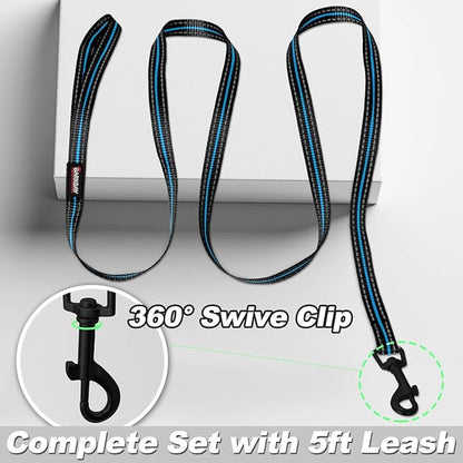 Dog Harness and Leash Set,Step in Small Sized Dog Harness,Soft Mesh,No-Chock,Reflective Adjustable,Secure with Hook & Loop Fastener,Puppy Vest for Small,Medium Dogs(Blue/Black,XS)