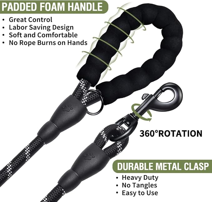 COOYOO 2 Pack Dog Leash 5 FT Heavy Duty - Comfortable Padded Handle - Reflective Dog Leash for Medium Large Dogs with Collapsible Pet Bowl¡­