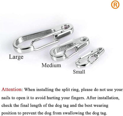 Dog Tag Clips / 2 Pack/Multiple Size 304 Stainless Steel Quick Clip with Rings/Easy Change Dog Cat ID Tag Holder for Small pet Collars and Harnesses.(2 Large Grey)