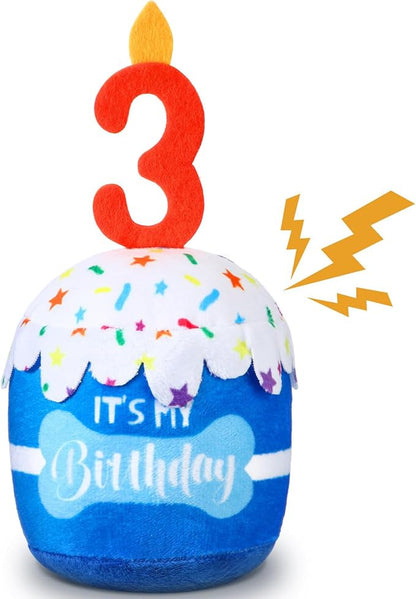 Dog Birthday Cake Toy Accessories for Girl Boy Gifts, Squeaky Plush Toy for Dog Birthday Party Decor Favor for Large, Medium and Small Dogs(3rd,Blue)