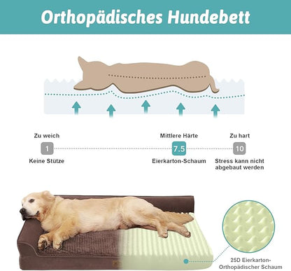 COZY KISS Orthopedic Dog Bed for Extra Large, XXL Dogs Bed, L Shaped Foam Anti-Slip Bottom Giant Pet Cat Sofa with Washable Cover, Suitable for Pet Up to 150 lbs, 48x32x7.5 inch, Brown