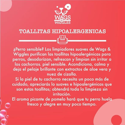Wags & Wiggles Purify Hypoallergenic Wipes for Dogs | Gently Clean & Condition Your Dog's Coat Without A Bath | Zesty Grapefruit Scent Your Dog Will Love, 100 Count (Pack of 2)