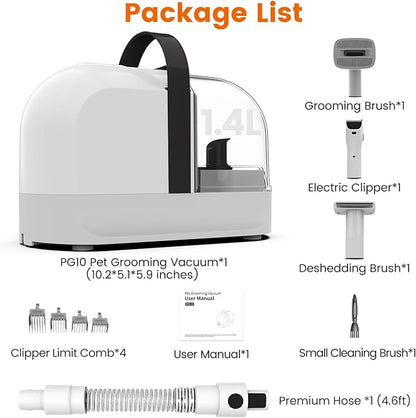 Dog Grooming Vacuum, Dog Grooming Kit with Pet Clippers, 12,000Pa Pet Hair Grooming Vacuum for Dogs, Vacuum Brush for Shedding Grooming, Low Noise Home Cleaning Tool in 1, PG10 Black