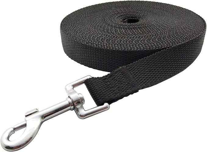 Nylon Training Dog Leash for Small Medium Large Dogs, 15ft 20ft 30ft 50ft Long Leash Dog/Puppy Lead for Obedience Recall Training, Camping (1" x 15ft, Black)
